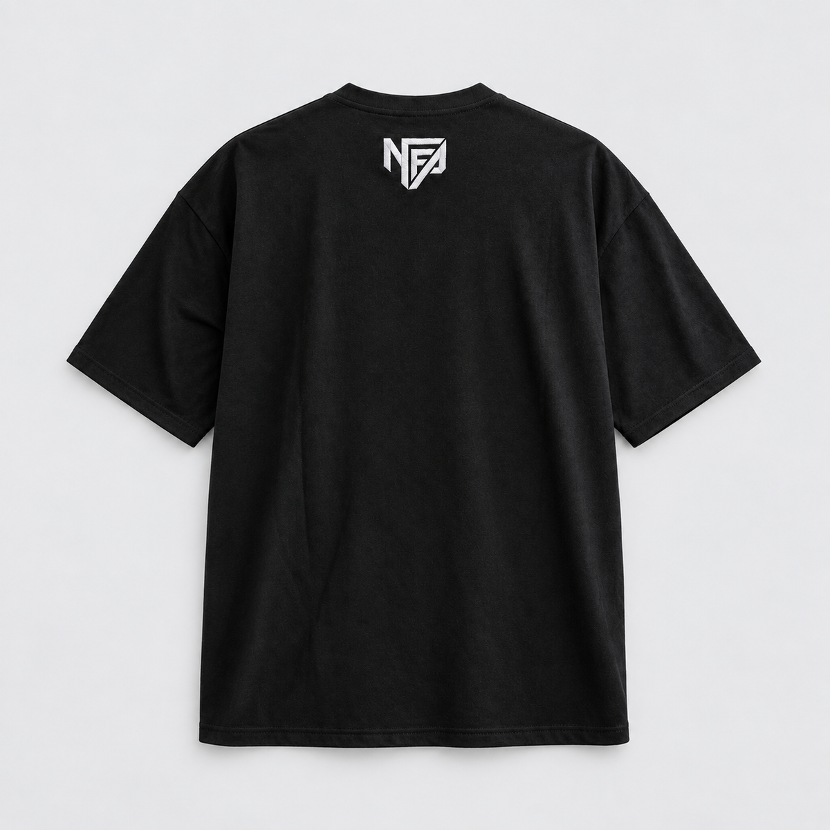 Nonnegotiable Flow oversized black tee, back view with embroidered NFA logo below the collar